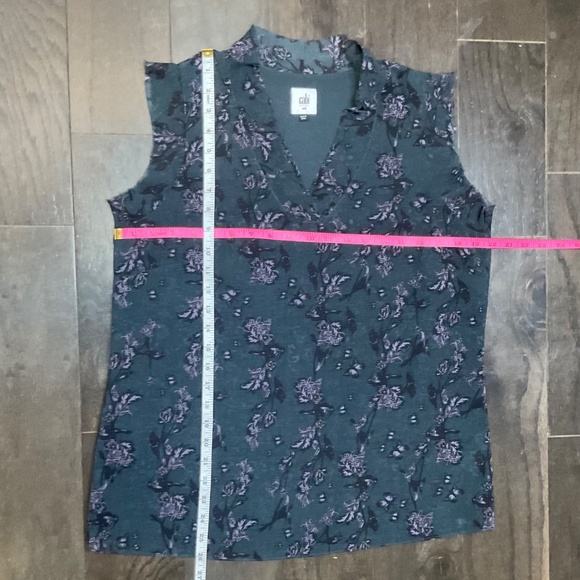 Cabi Womens Blouse Top Sheer Green Plum Floral Evermore Frayed Sleeves 3065 - Picture 6 of 9